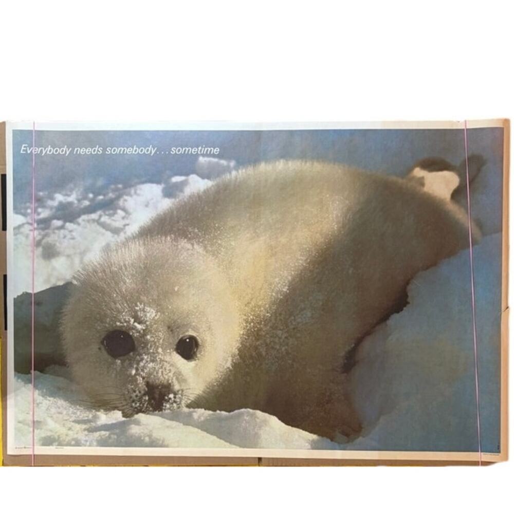 VTG 1970s Baby Seal "Everybody Needs Somebody...Sometime" 36" x 24" Poster